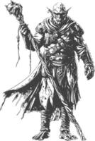 orc mage with magical staff full body images using Old engraving style vector