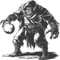 orc mage with magical orb full body images using Old engraving style vector