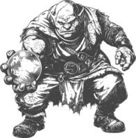 orc mage with magical orb full body images using Old engraving style vector