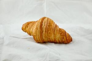 Plain Croissant isolated on grey background side view of french breakfast baked food item on grey background photo