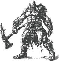 orc warrior full body images using Old engraving style vector