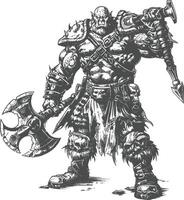 orc warrior full body images using Old engraving style vector