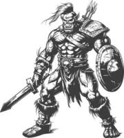 orc warrior full body images using Old engraving style vector