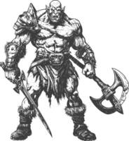 orc warrior full body images using Old engraving style vector