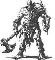 orc warrior full body images using Old engraving style vector