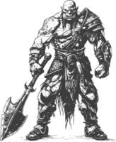 orc warrior full body images using Old engraving style vector