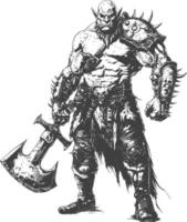 orc warrior full body images using Old engraving style vector