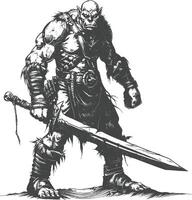 orc warrior with sword full body images using Old engraving style vector