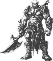 orc warrior full body images using Old engraving style vector