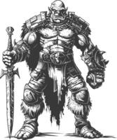 orc warrior with sword full body images using Old engraving style vector