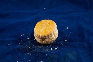 Chicken Patties isolated on blue background side view of savory snack food photo