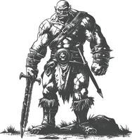 orc warrior with sword full body images using Old engraving style vector