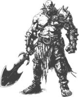 orc warrior full body images using Old engraving style vector