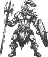 orc warrior full body images using Old engraving style vector