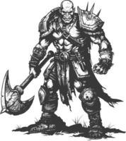 orc warrior full body images using Old engraving style vector