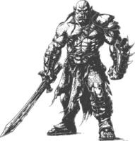 orc warrior full body images using Old engraving style vector