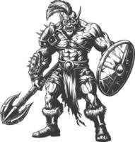 orc warrior full body images using Old engraving style vector