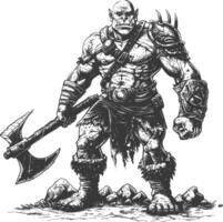 orc warrior full body images using Old engraving style vector