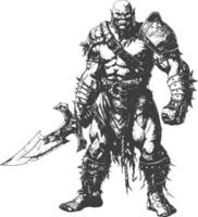 orc warrior full body images using Old engraving style vector