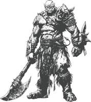 orc warrior full body images using Old engraving style vector