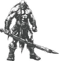 orc warrior with sword full body images using Old engraving style vector