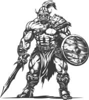 orc warrior full body images using Old engraving style vector