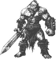 orc warrior with sword full body images using Old engraving style vector