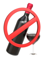 3D Red wine bottle with not allow sign rendering for mockup png