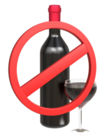 3D Red wine bottle with not allow sign rendering for mockup png