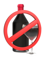 3D Red wine bottle with not allow sign rendering for mockup png