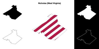 Nicholas County, West Virginia outline map set vector