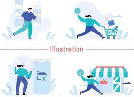 digital márketing ilustraciones mega conjunto colección de escenas con hombres y mujer tomando parte en negocio ocupaciones de moda estilo vector