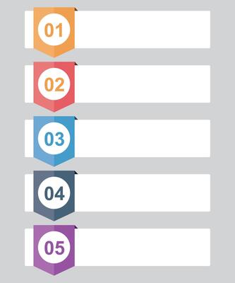 Funnel, ribbon infographic template or element with 5 step, process, option, colorful, circle, button, tag, stair, ladder, rectangular, circular, label for sale slide