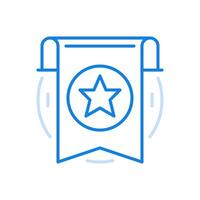 Quality symbol line icon. Premium certificate affirming guarantee dangling flag with star. vector