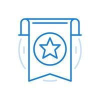 Quality symbol line icon. Premium certificate affirming guarantee dangling flag with star. vector