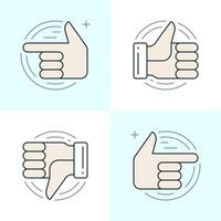 Flat line icons set. Thin linear stroke icons Hands, Thumbs up or like icon, Finger pointing social media concept vector