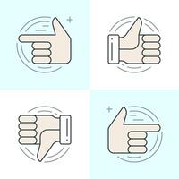 Flat line icons set. Thin linear stroke icons Hands, Thumbs up or like icon, Finger pointing social media concept vector