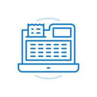 Cash register line icon. Official retail device. Equipment with buttons screen and paper receipt. vector