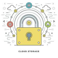 Flat line Cloud Storage Concept illustration. Modern thin linear stroke icons. vector