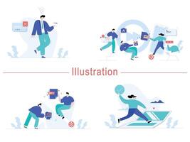 Digital Marketing illustrations Mega set Collection of scenes with men and women taking part in business activities Trendy style vector