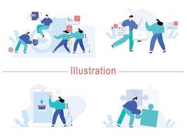 Digital Marketing illustrations Mega set Collection of scenes with men and women taking part in business activities Trendy style vector