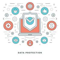 Flat line Business Data Protection Concept illustration. vector