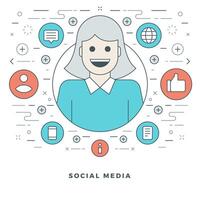 Flat line Social Media Concept illustration. Modern thin linear stroke icons. vector