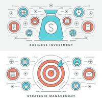 Flat line Strategic Management and Investment. illustration. Modern thin linear stroke icons. vector