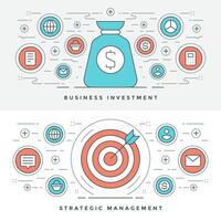 Flat line Strategic Management and Investment. illustration. Modern thin linear stroke icons. vector