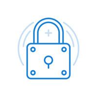 Padlock line icon. Protection and safety security of home and industrial facility. vector