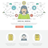 plano línea social medios de comunicación y red concepto ilustración. vector