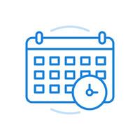 Calendar reminder deadline line icon. Important event month desk calendar and clock face. vector