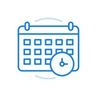 Calendar reminder deadline line icon. Important event month desk calendar and clock face. vector