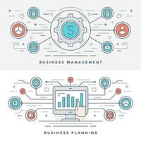 Flat line Business Management and Planning Concept illustration. Modern thin linear stroke icons. vector